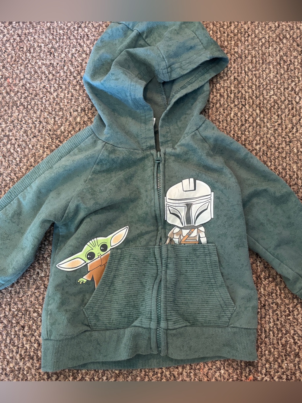 Star Wars Grogu and the Mandalorian Green Hoodie with Logo Tag